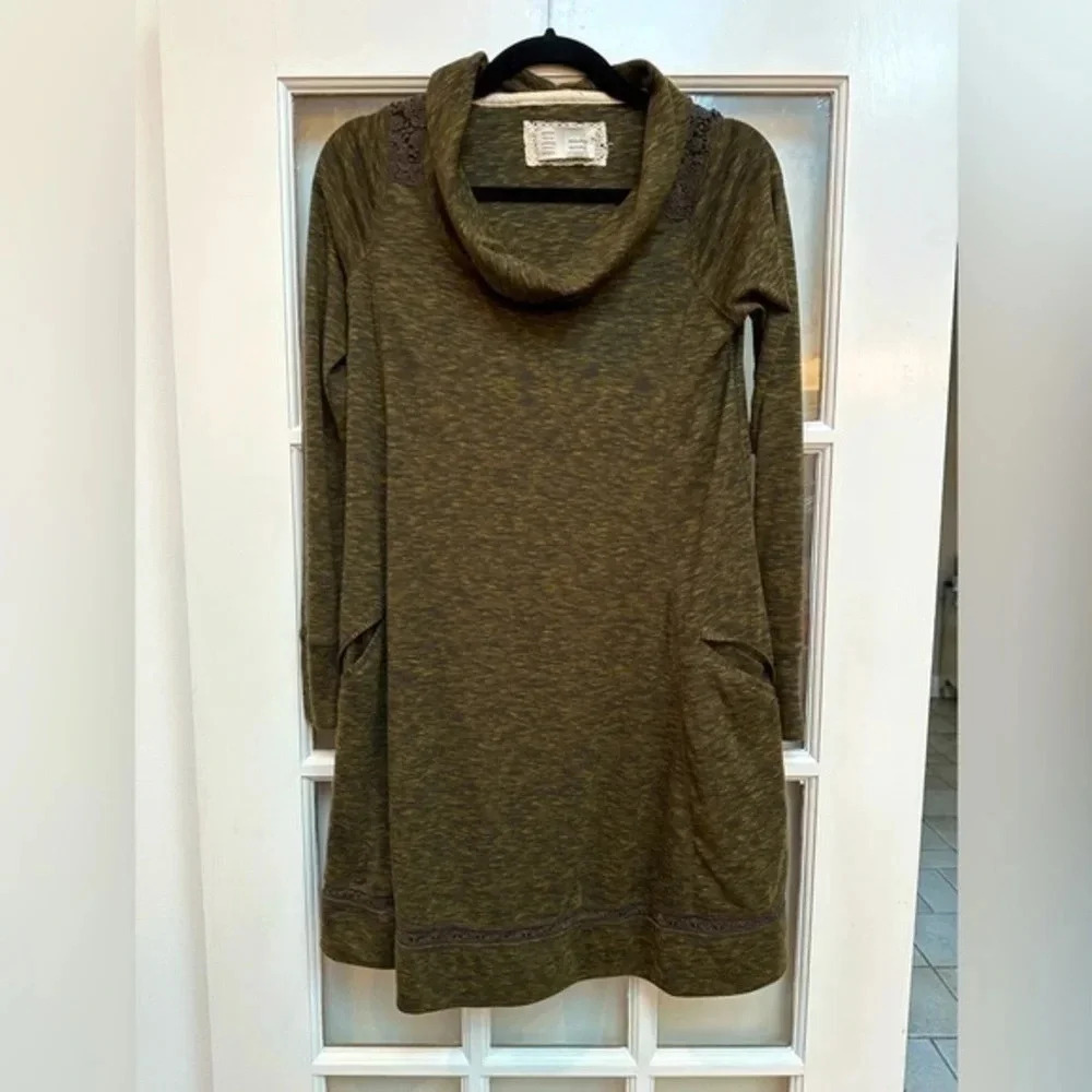 Anthropologie | Saturday Sunday Moss Green Crochet Back Swing Dress Size XS - Picture 3 of 16